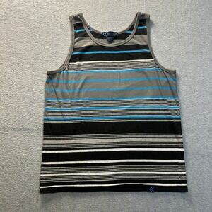 Street Rules Tank Top Mens Large Gray Blue Striped Cotton Streetwear Skate Style